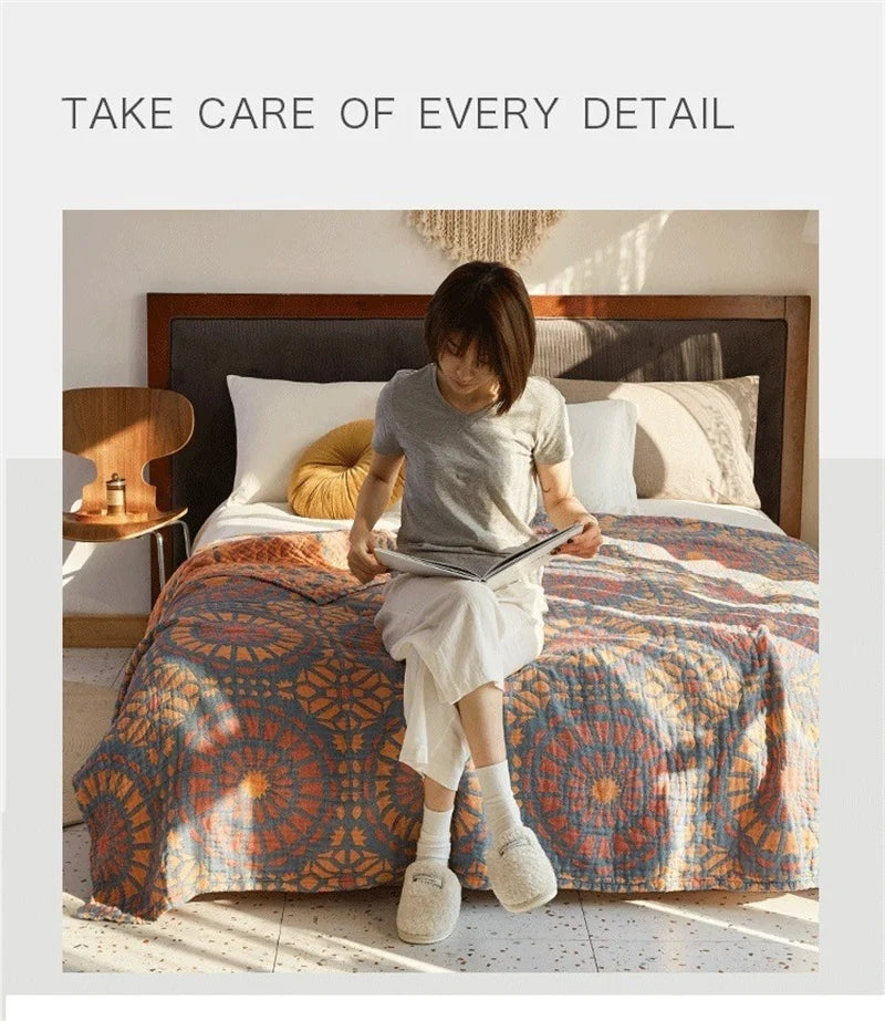 100% Cotton Muslin Bed Cover Breathable Muslin Bedspread Home Textile Adult Kids Jaccquard Sofa Bed Throw Blankets Bedsheet