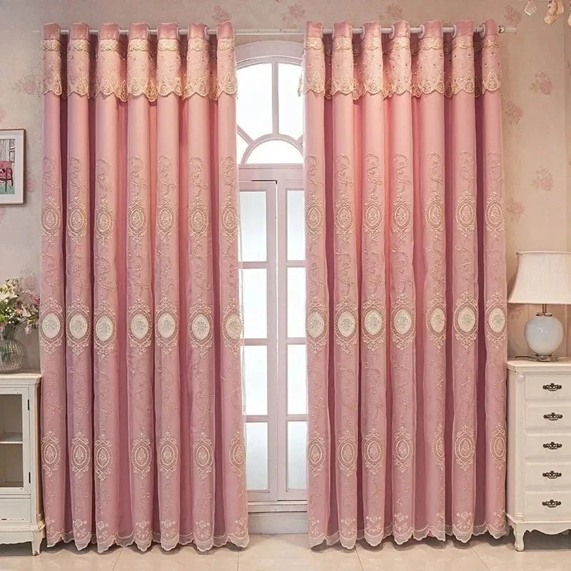 Custom Curtains for Living Dining Room Bedroom Luxury European Double-layer Fabric Gauze Integrated Embroidery Blackout Decor
