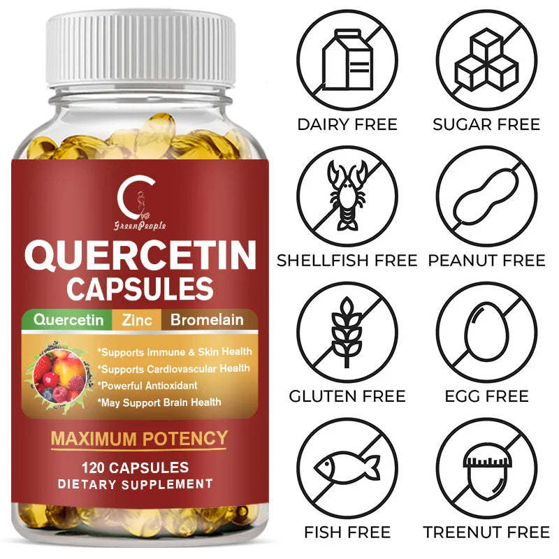Quercetin Capsules Supplement Quercetin with Bromelain Capsule- Non-GMO - Gluten Free - Supports Overall Health & Well Being