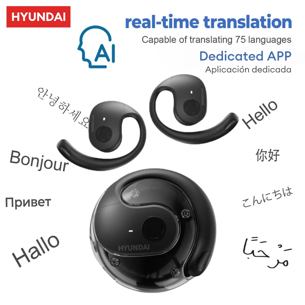 Choice HYUNDAI HY-T26 PRO AI Translation Earbuds Real Time Headphones Bluetooth 5.4 100+ Languages for Travel Business Learning