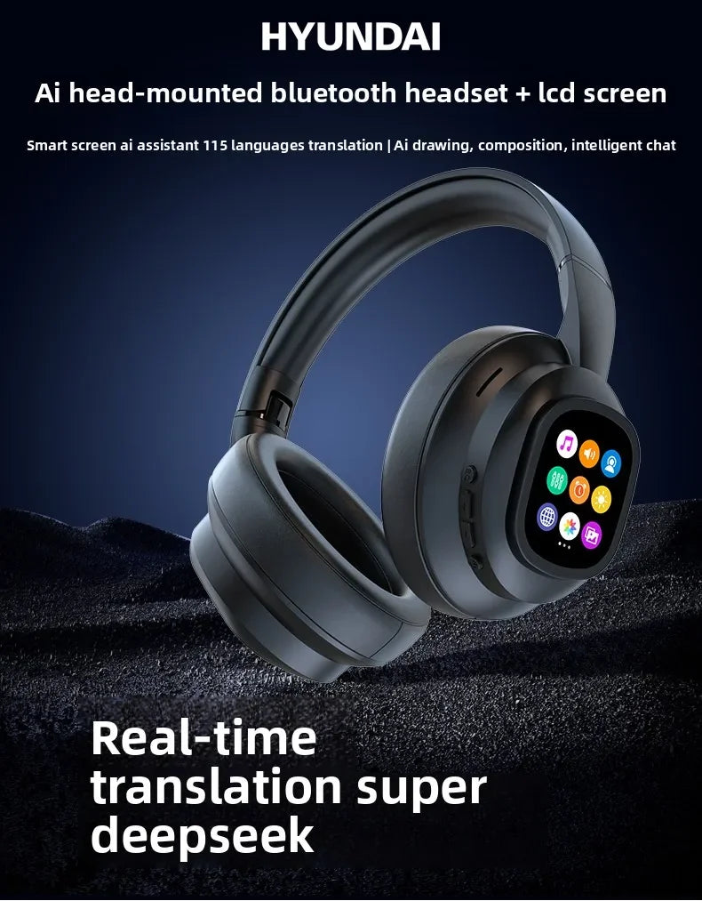 New HYUNDAI X1PRO Wireless Bluetooth 6.0 Headphone,AI Translation Earphones,100+Languages,With Magnetic Touch Control LED Screen