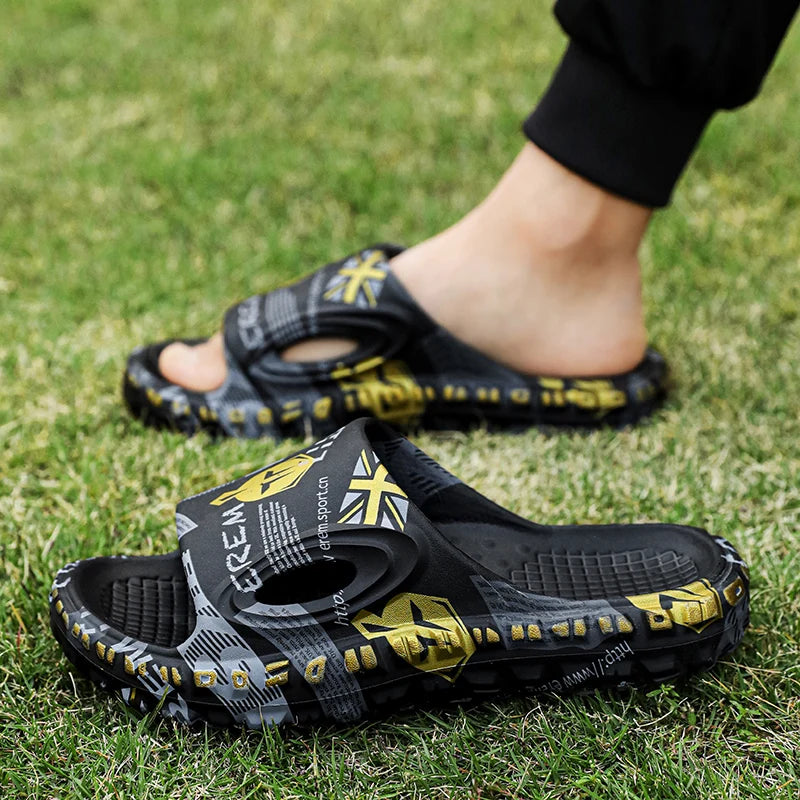 New Stylish Men Slides Shoes Indoor Comfortable Summer Male Casual Slippers Print Soft Non-slip Massage EVA Slippers Outdoor 886