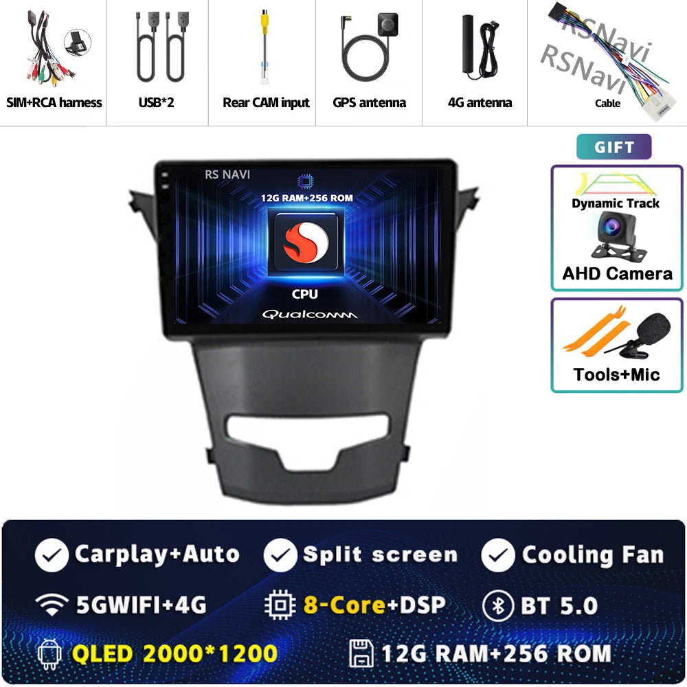 Android 15 For SsangYong Korando 3 Actyon 2 2013-2017 2K QLED Android Car Radio Multimedia Video Player GPS Stereo CarPlay 4G BT