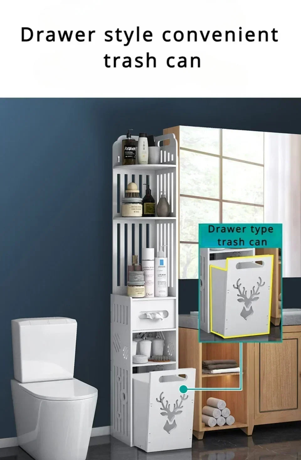 Bathroom Storage Cabinet Large Capacity Narrow Seam Storage Rack Waterproof Storage Rack Bathroom Floor Standing Storage Rack