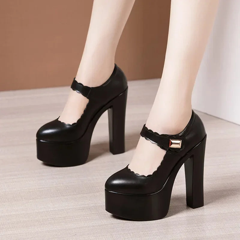 15cm Small Size 32-43 Extremem Block High Heels Shoes 2025 Fall Shallow Thick Chunky Platform Shoes Women Pumps Sexy Model Party
