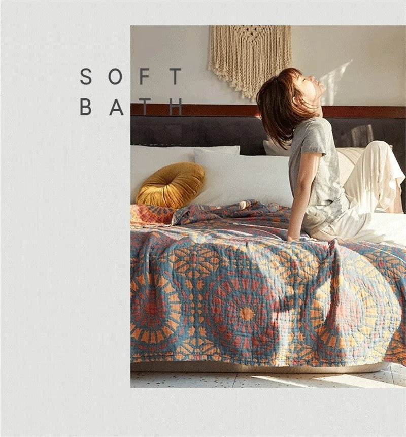 100% Cotton Muslin Bed Cover Breathable Muslin Bedspread Home Textile Adult Kids Jaccquard Sofa Bed Throw Blankets Bedsheet