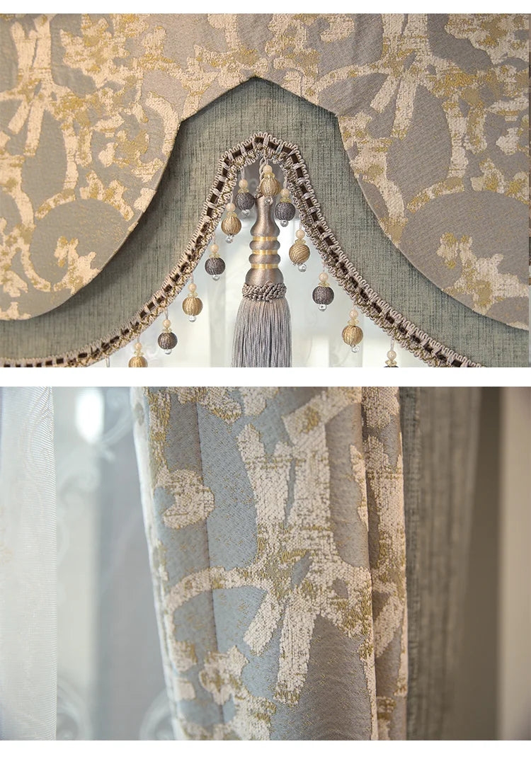 Custom Curtains for Living Room Simplicity Lace Splicing Green Chenille Blackout Embroidery Valance Tulle High Quality Fabric