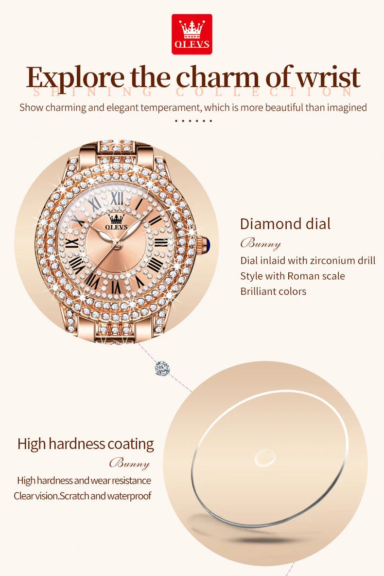 OLEVS 9943 Luxury Elegant Women's Watches Full Diamond Dial Waterproof Fashion Quartz Watch for Ladies Original Authentication SwiftNest