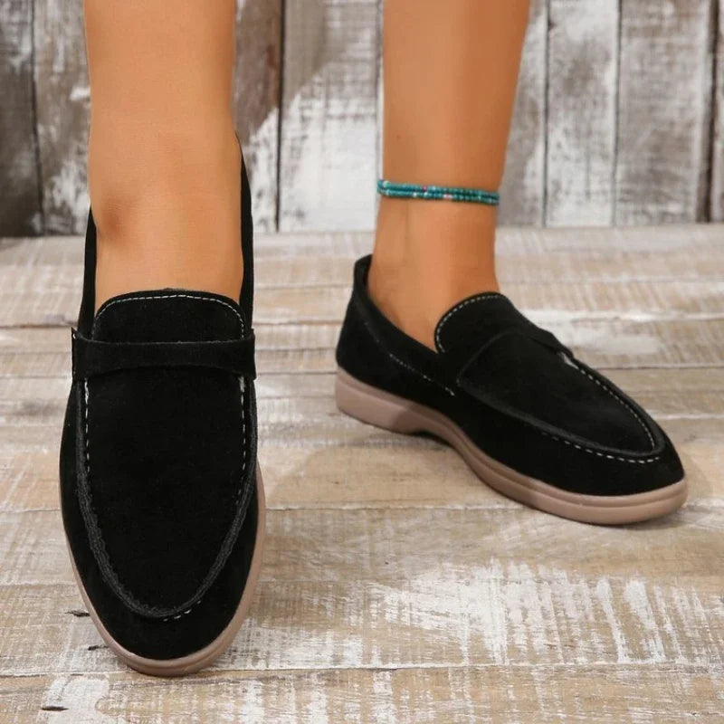 Leather Nude Suede Flats Shoes Women Loafers Spring Autumn Walk Moccasin Metal Lock Tassel Soft Sole Mules Causal Slip on Shoes
