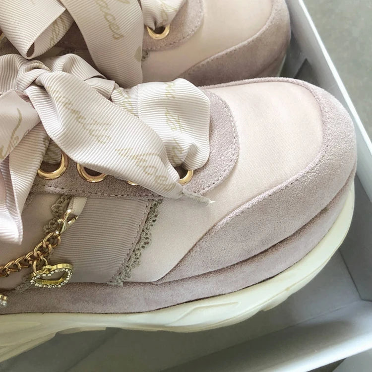 Liz Japanese Heart Shape Rhinestone Pearl Mine Series Thick Bottom Platform Lolita Casual Muffin Shoes Sweet Sports Shoes