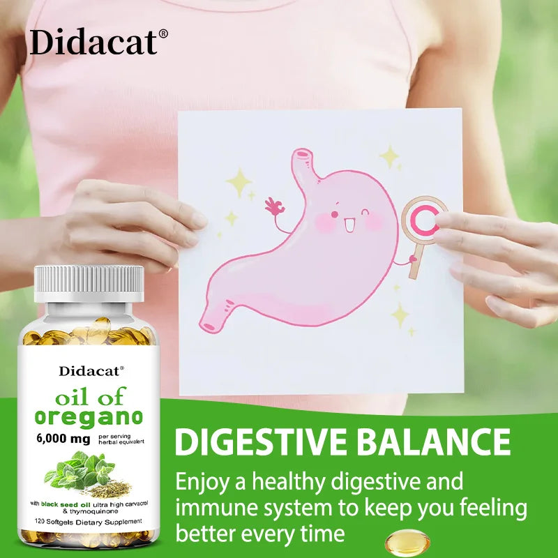 Oregano oil softgels for intestinal health, antioxidant, digestive health, immune support