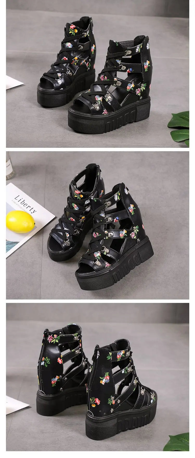 Ladies High-heel Women's Wedge Sandals Summer Thick-bottom Hollow Fish Mouth Roman Style Gladiator Casual Zipper Platform Shoe