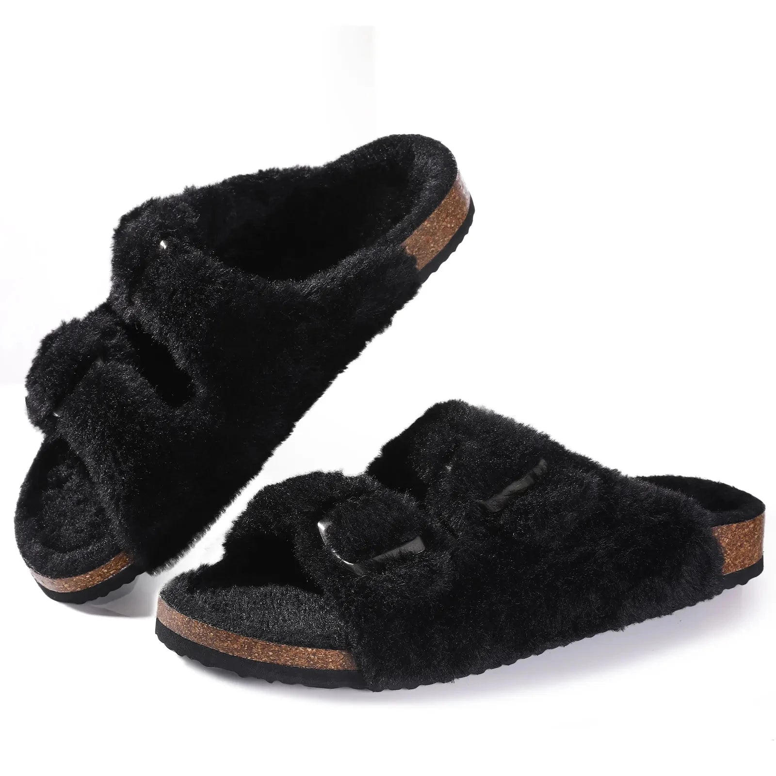 Crestar Women's Fur Lined Suede Clogs Winter Warm Fuzzy Cork Footbed Mules Unisex Cow Suede Potato Shoes Support Drop Shipping