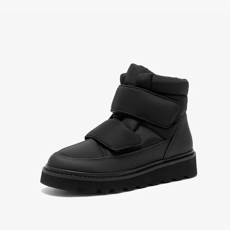 BEAUTODAY Ankle Boots Women Down Fabric Round Toe Solid Color Platform Hook and Loop Non-slip Winter Snow Boots Handmade 08064