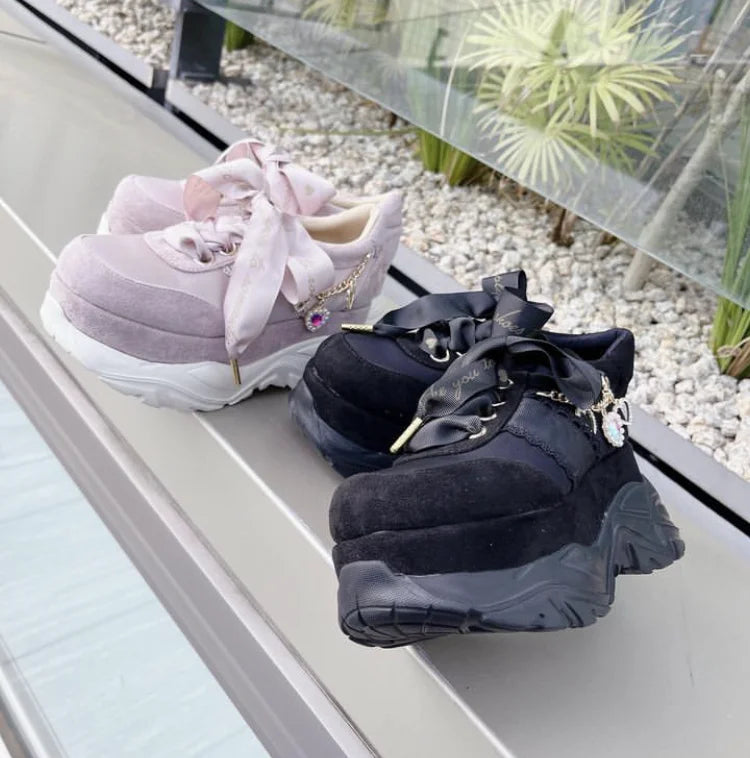 Liz Japanese Heart Shape Rhinestone Pearl Mine Series Thick Bottom Platform Lolita Casual Muffin Shoes Sweet Sports Shoes