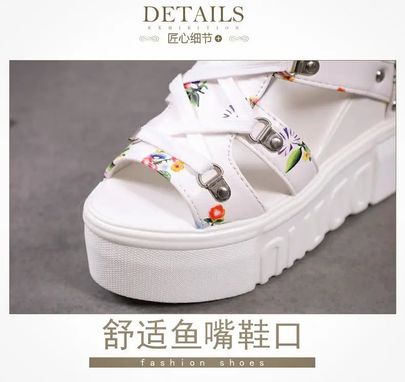 Ladies High-heel Women's Wedge Sandals Summer Thick-bottom Hollow Fish Mouth Roman Style Gladiator Casual Zipper Platform Shoe