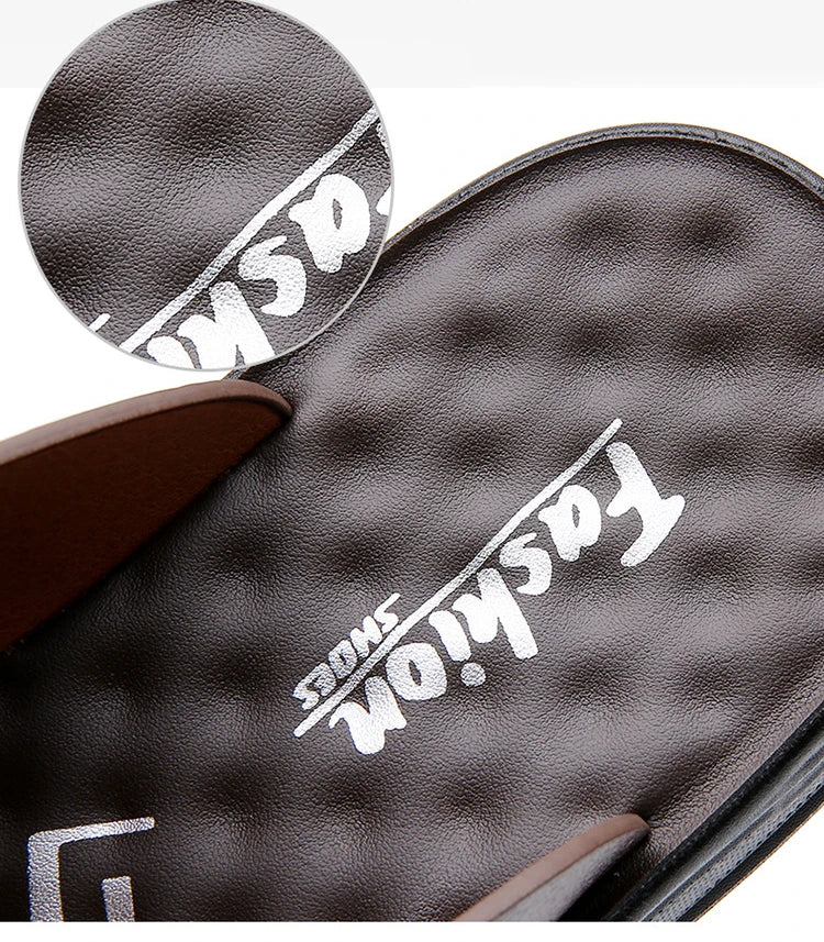 Big Size Leather Slippers for Men 2025 Summer New Designer Flip Flops Male Fashion Casual Outwear Beach Slipper Shoes Man