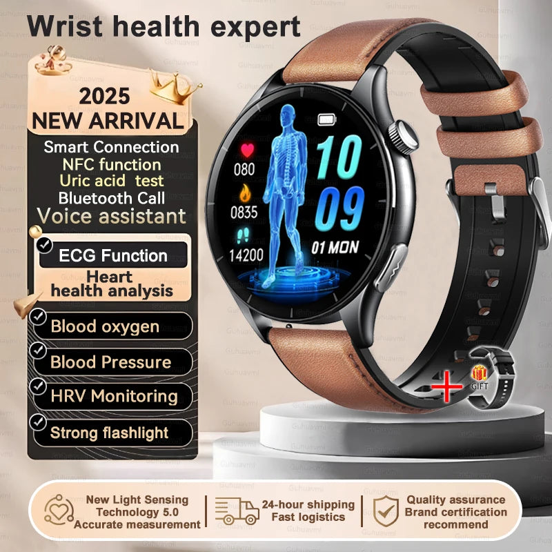 Sapphire 2025New Health managed Smart Watch Health measure Blood Fat Uric Acid Call ECG+PPG blood pressure Health Smartwatch IOS