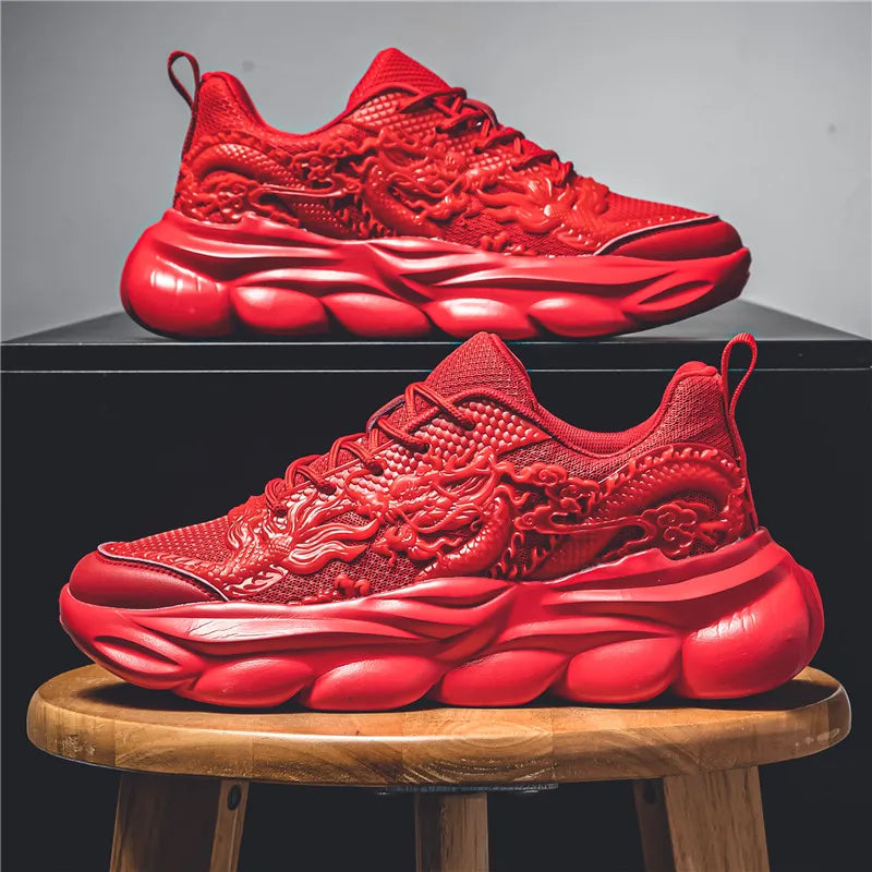 Men Casual Sneakers Cool Chinese Dragon Relief Shoes Luminous Platform Tennis Running Sport Shoe Lovers Walking Jogging Trainers
