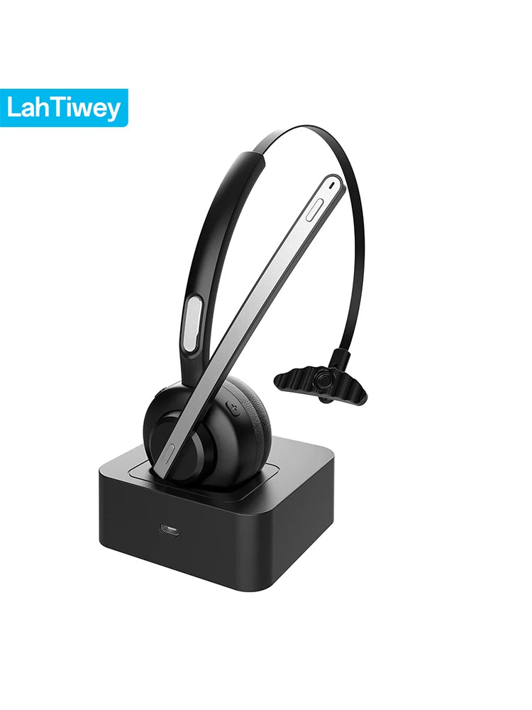 سماعة بلوتوث، سماعة رأس لاسلكية مزودة بميكروفون للعمل، سماعات رأس بلوتوث V5.3 لسائقي الشاحنات، سماعة رأس للكمبيوتر مزودة بميكروفون