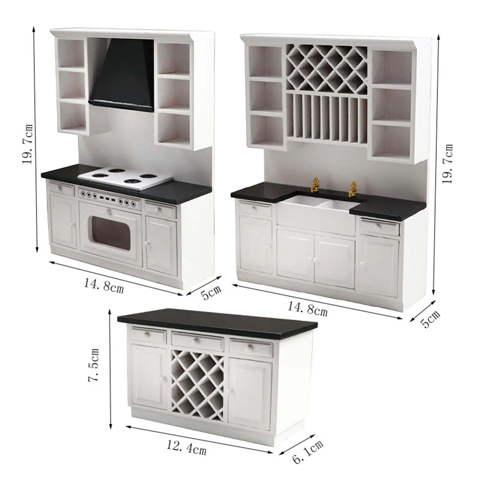 1/12 3Pcs Dollhouse Kitchen Cabinet Dining Room Furniture Set Doll House DIY Decor Mini Bar Counter Furniture Accessories