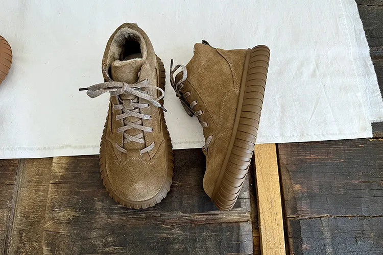 Careaymade-Wide Head Genuine Leather Women's Boots comfortable soft sole thick sole Boken warm Ankle Boots workwear short boots