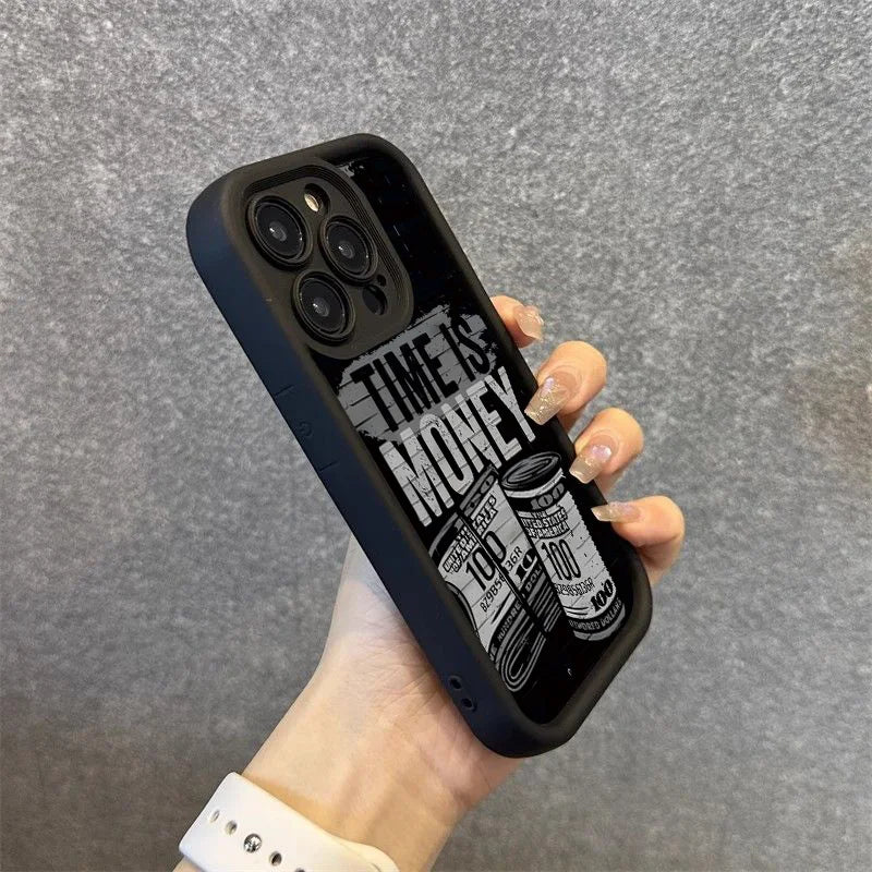 جراب هاتف لهاتف iPhone 17 16 15 14 12 11 13 Pro Max غطاء ناعم مطبوع عليه Time is Money لهاتف iPhone 17 Air 16E 7 8 Plus X XS