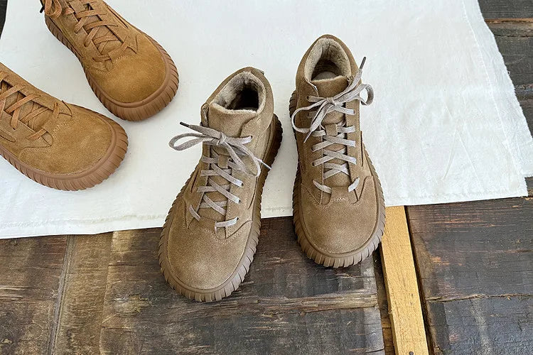 Careaymade-Wide Head Genuine Leather Women's Boots comfortable soft sole thick sole Boken warm Ankle Boots workwear short boots