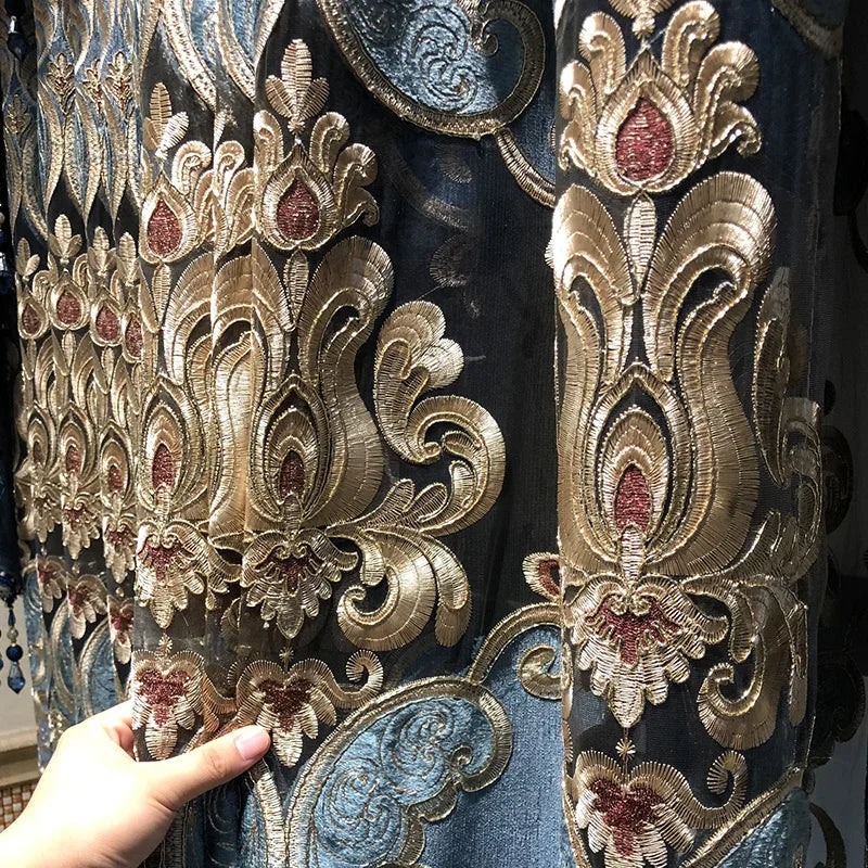 European-style Curtains for Living Dining Room Bedroom High-end Embroidery Tulle Luxury Chenille Window Study Valance Custom
