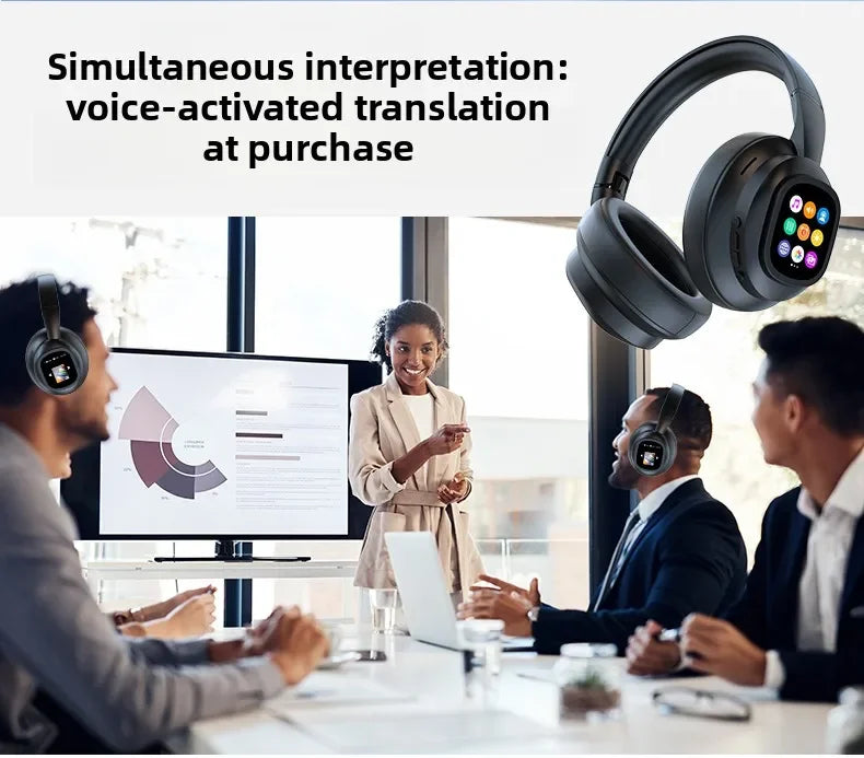 New HYUNDAI X1PRO Wireless Bluetooth 6.0 Headphone,AI Translation Earphones,100+Languages,With Magnetic Touch Control LED Screen