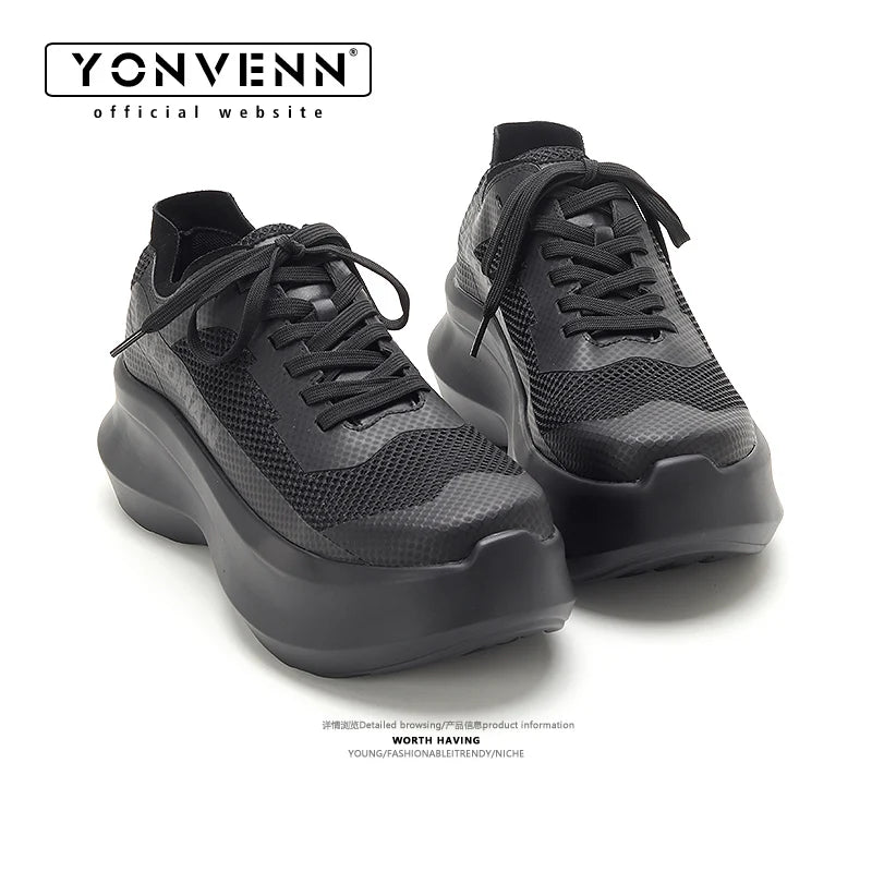 2025 Summer New Mesh Shoes Men's Height 7CM Casual Breathable Dad Shoes Sponge Cake Shoes Thick Bottom Trendy Sports Shoes