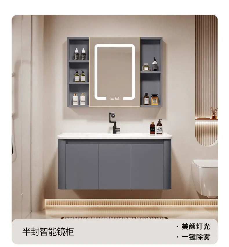 Standing Storage Bathroom Cabinet Shelf Light Mirror Organizer Bathroom Cabinet Vanity Shower Rack Banyo Dolabi Furniture