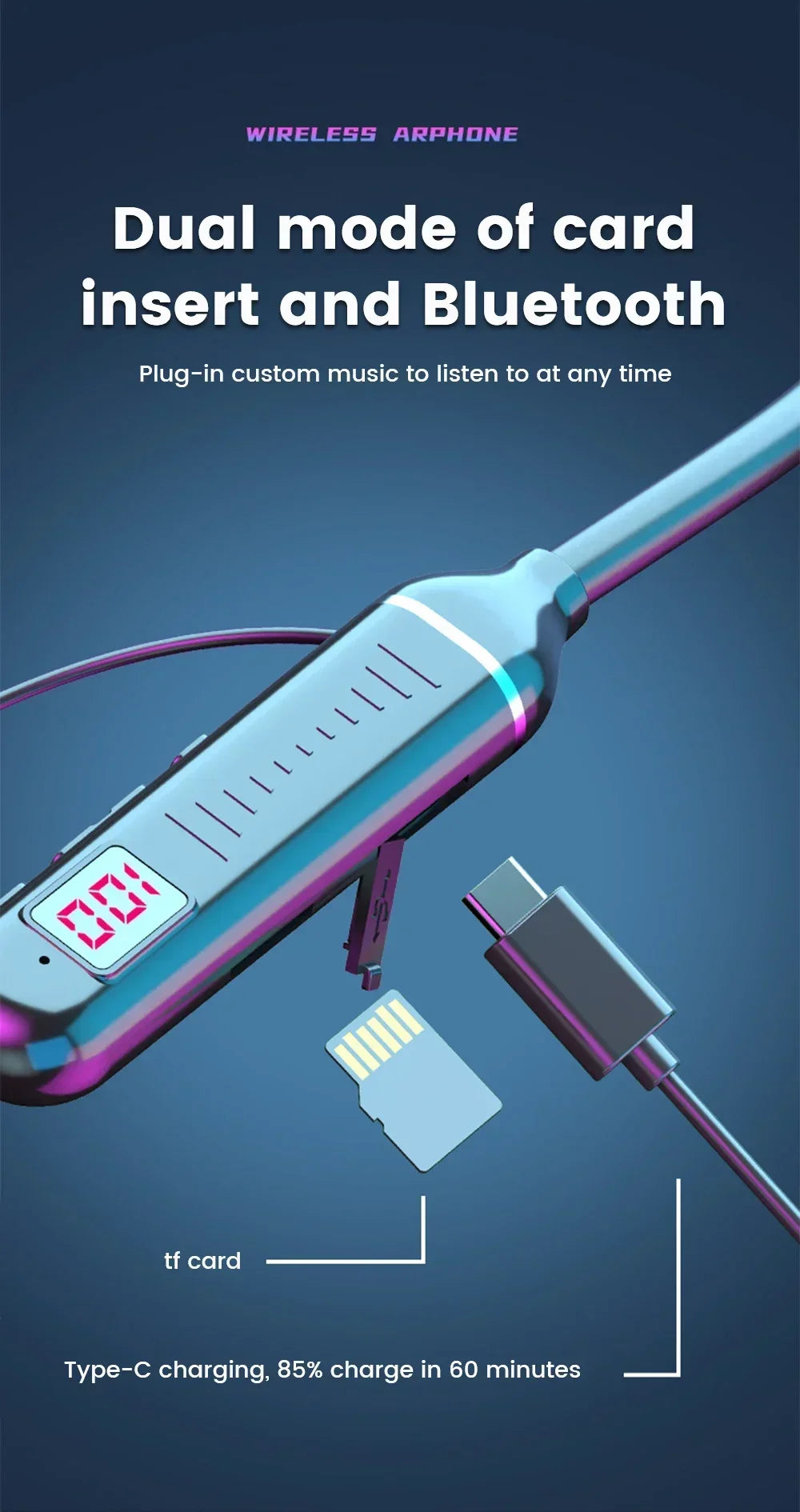 سماعات أذن بلوتوث 5.2، سماعات حول الرقبة، سماعات رأس لاسلكية TWS، ستيريو هاي فاي، شاشة رقمية LED، وضع مزدوج، سماعات أذن مقاومة للماء