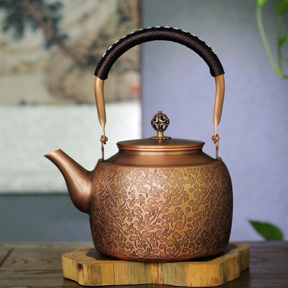 New high-capacity red copper teapot, Household gas stove boiling water kettle, Health wellness tea kettle, Kungfu tea set, 2.0L