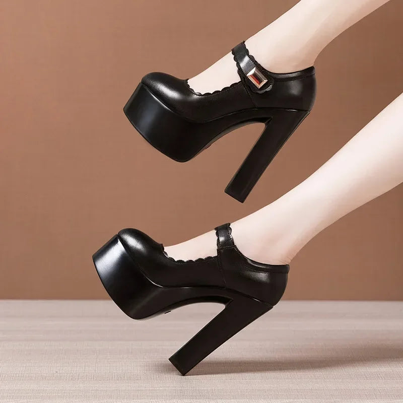 15cm Small Size 32-43 Extremem Block High Heels Shoes 2025 Fall Shallow Thick Chunky Platform Shoes Women Pumps Sexy Model Party