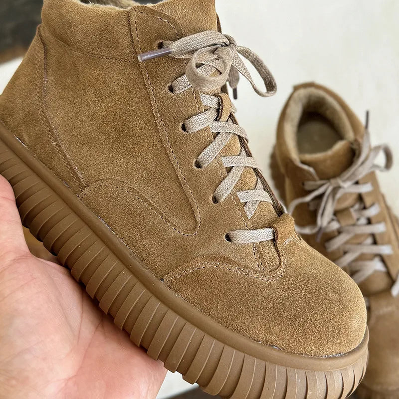 Careaymade-Wide Head Genuine Leather Women's Boots comfortable soft sole thick sole Boken warm Ankle Boots workwear short boots