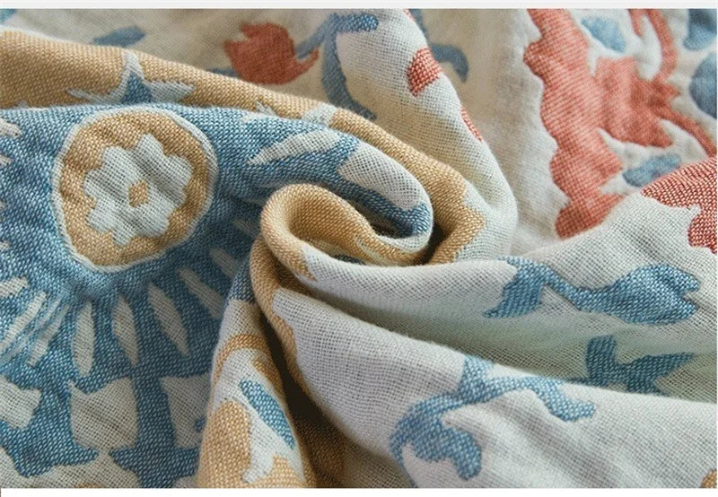 100% Cotton Muslin Bed Cover Breathable Muslin Bedspread Home Textile Adult Kids Jaccquard Sofa Bed Throw Blankets Bedsheet