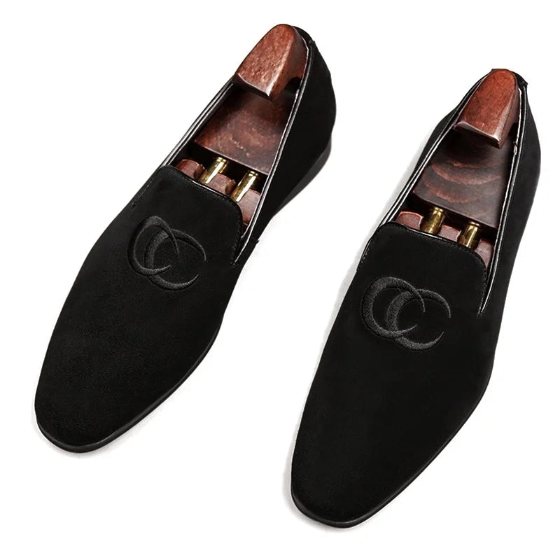 LOUBUTEN Men Suede Leather Shoes Fashion Embroidery Loafer Man Casual Shoes Handmade Dress Shoes Slippers Party Shoes