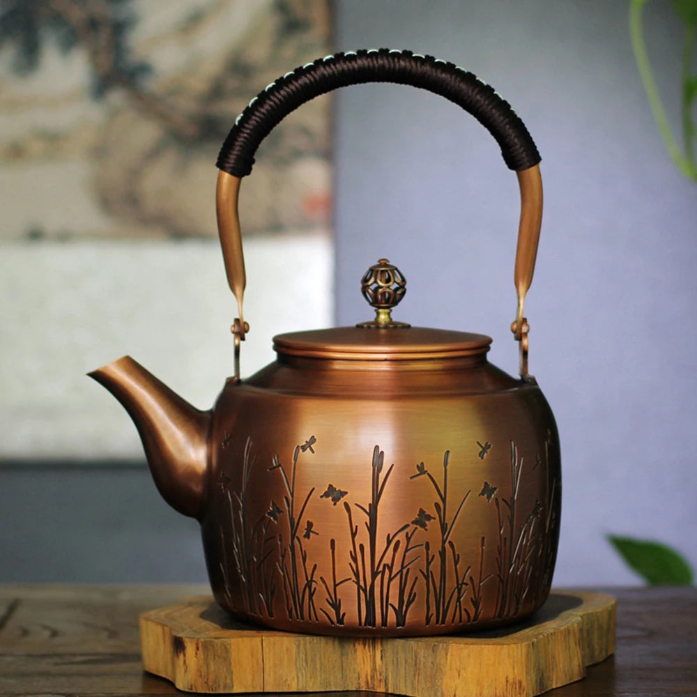 New high-capacity red copper teapot, Household gas stove boiling water kettle, Health wellness tea kettle, Kungfu tea set, 2.0L