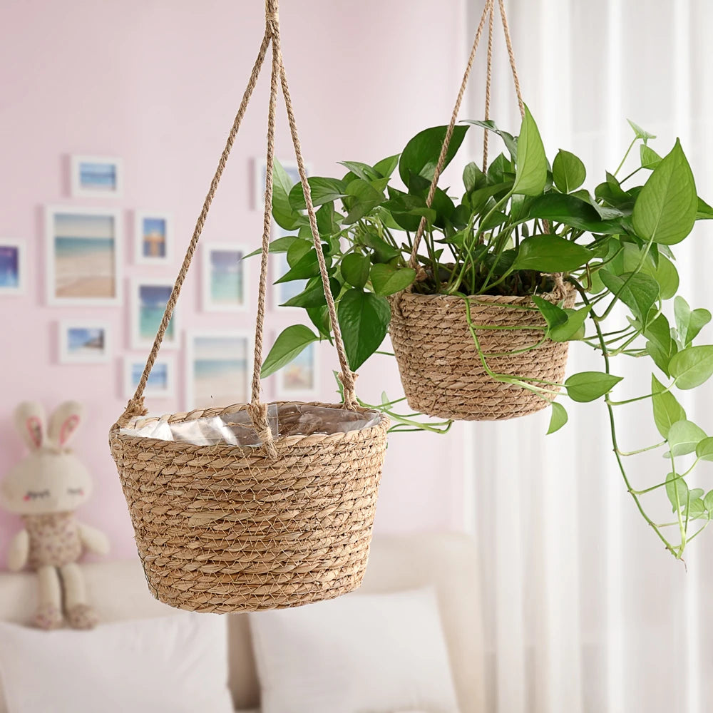 Garden Hanging Planter Macrame Plant Storage Basket Jute Rope Woven Indoor Outdoor Flower Pot Holder Plant Hangers Home Decor