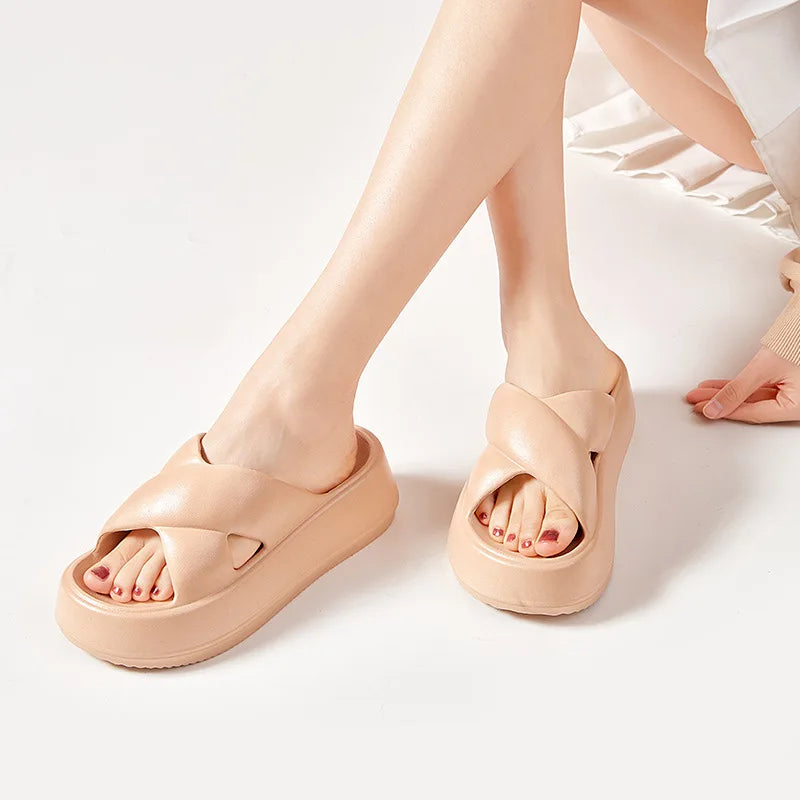 Crestar Summer Women's Platform Slippers Fashion Women Deep Heels Soft Beach Slippers New Outdoor Waterproof Soft-Soled Slippers