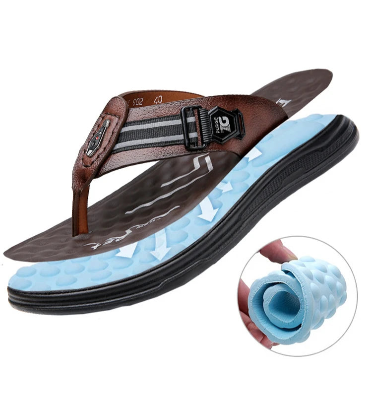 Big Size Leather Slippers for Men 2025 Summer New Designer Flip Flops Male Fashion Casual Outwear Beach Slipper Shoes Man