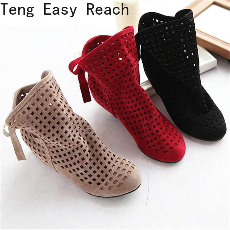 Hollow Summer Boots Bootie 2025 with The New Shoes Lace Openwork Crochet Boots Plus Size 34-43 Hollow Fashion Women Boots 43