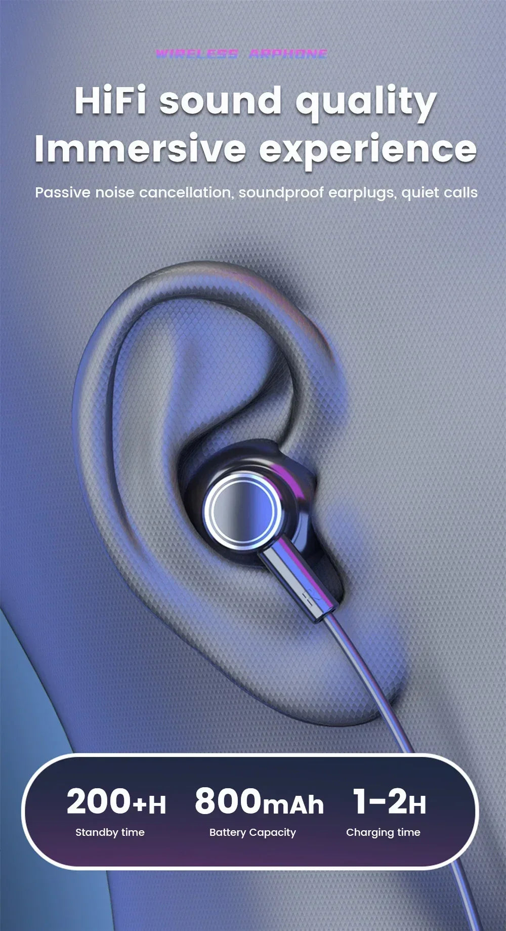 سماعات أذن بلوتوث 5.2، سماعات حول الرقبة، سماعات رأس لاسلكية TWS، ستيريو هاي فاي، شاشة رقمية LED، وضع مزدوج، سماعات أذن مقاومة للماء