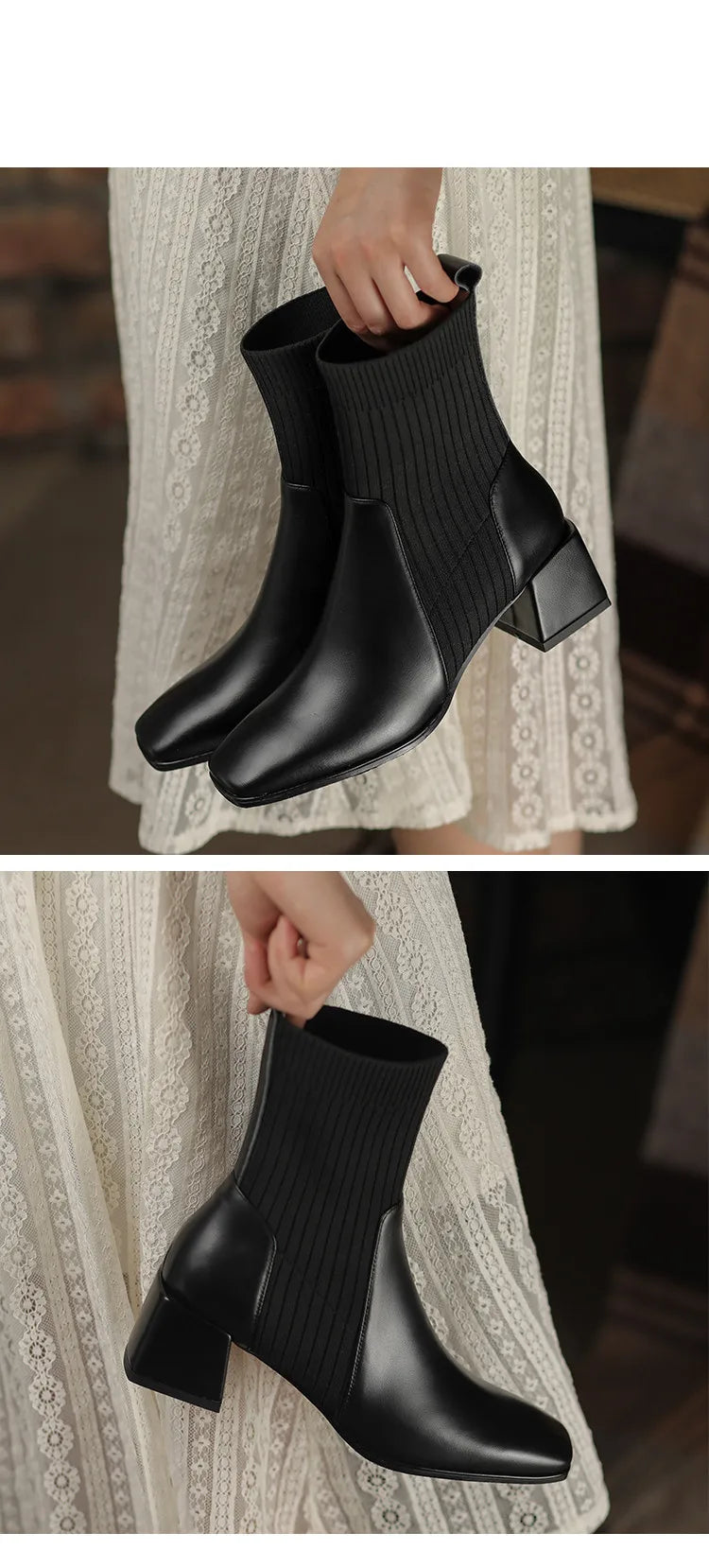 2023 Autumn Winter New Ankle Socks Shoes Women Fashion Large Size 43 Knitted Short Boots Women Slip on High Heels Botas De Mujer