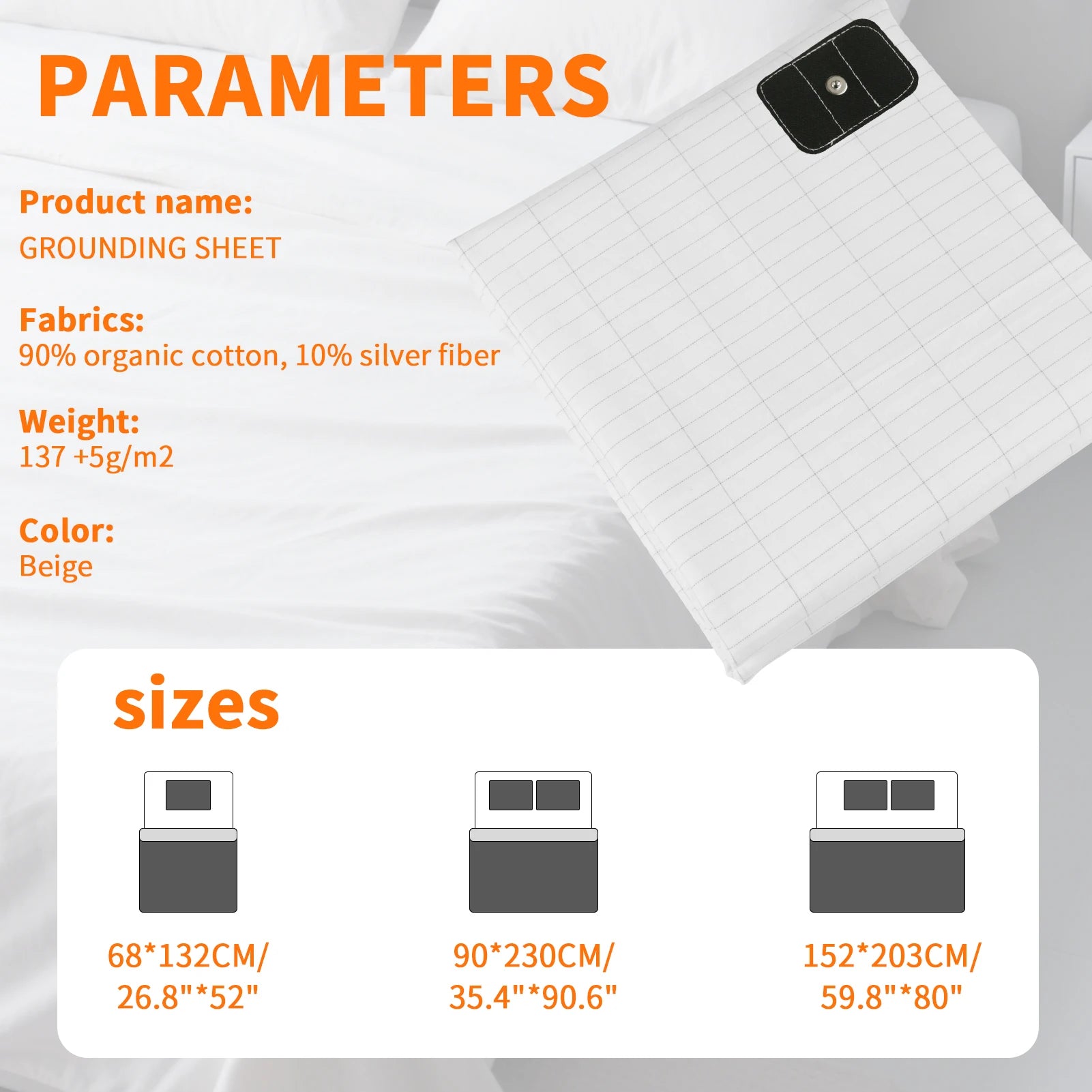 10% Silver Fiber Grounding Sheet Flat Bedsheet with Earthing Cord Organic Cotton Health Sheet Natural Wellness Release Stress