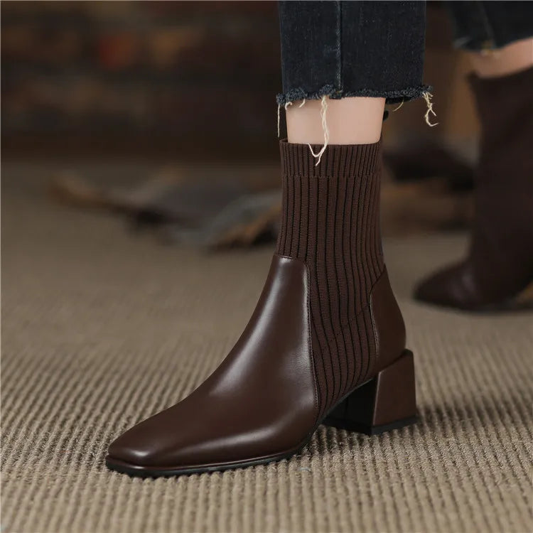 2023 Autumn Winter New Ankle Socks Shoes Women Fashion Large Size 43 Knitted Short Boots Women Slip on High Heels Botas De Mujer