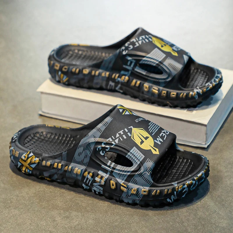New Stylish Men Slides Shoes Indoor Comfortable Summer Male Casual Slippers Print Soft Non-slip Massage EVA Slippers Outdoor 886