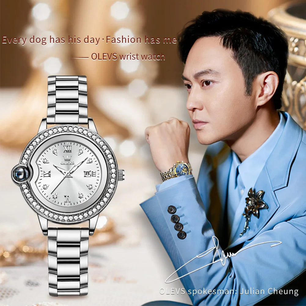 OLEVS 5588 Women's Watches Original Luxury Quartz Ladies Watch Diamond Bezel Wristwatch Waterproof Automatic Date Reloj Mujer SwiftNest