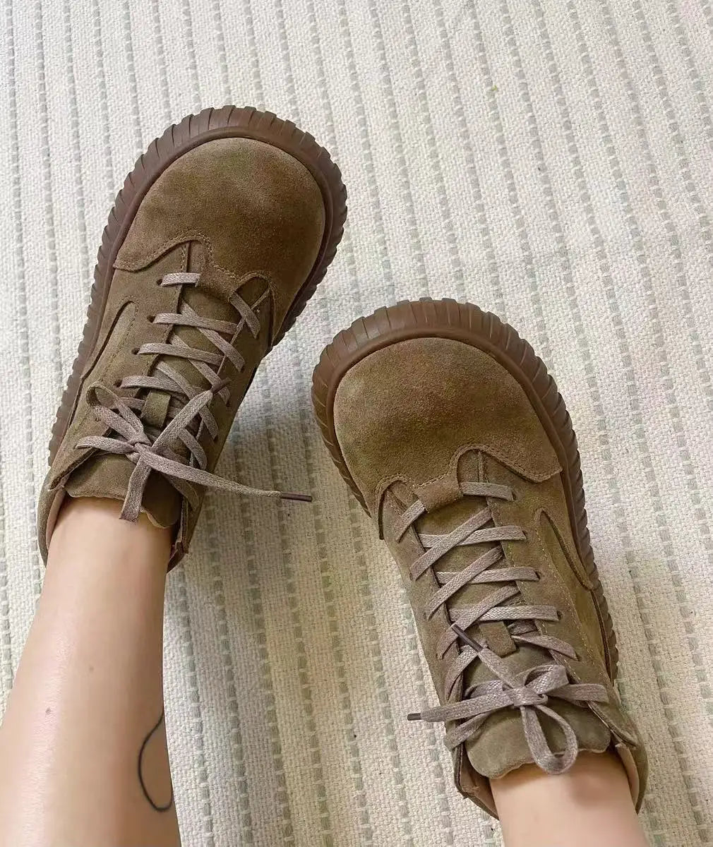 Careaymade-Wide Head Genuine Leather Women's Boots comfortable soft sole thick sole Boken warm Ankle Boots workwear short boots